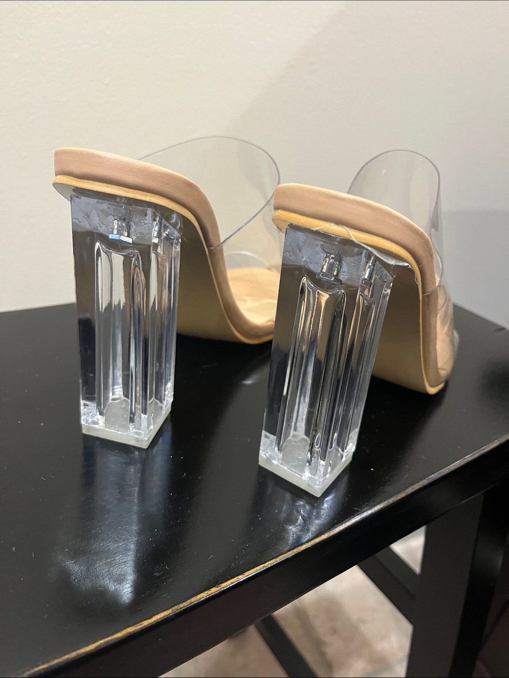 Nude Clear Strap Block Heel Mules - Picture 9 of 10